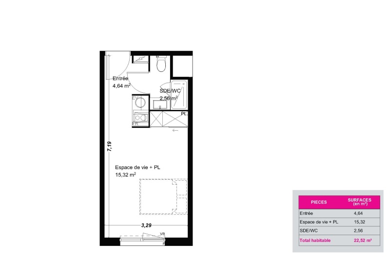 Image d'un appartement 1 pièce 22.52m² à 391€ à franqueville-saint-pierre (76520)